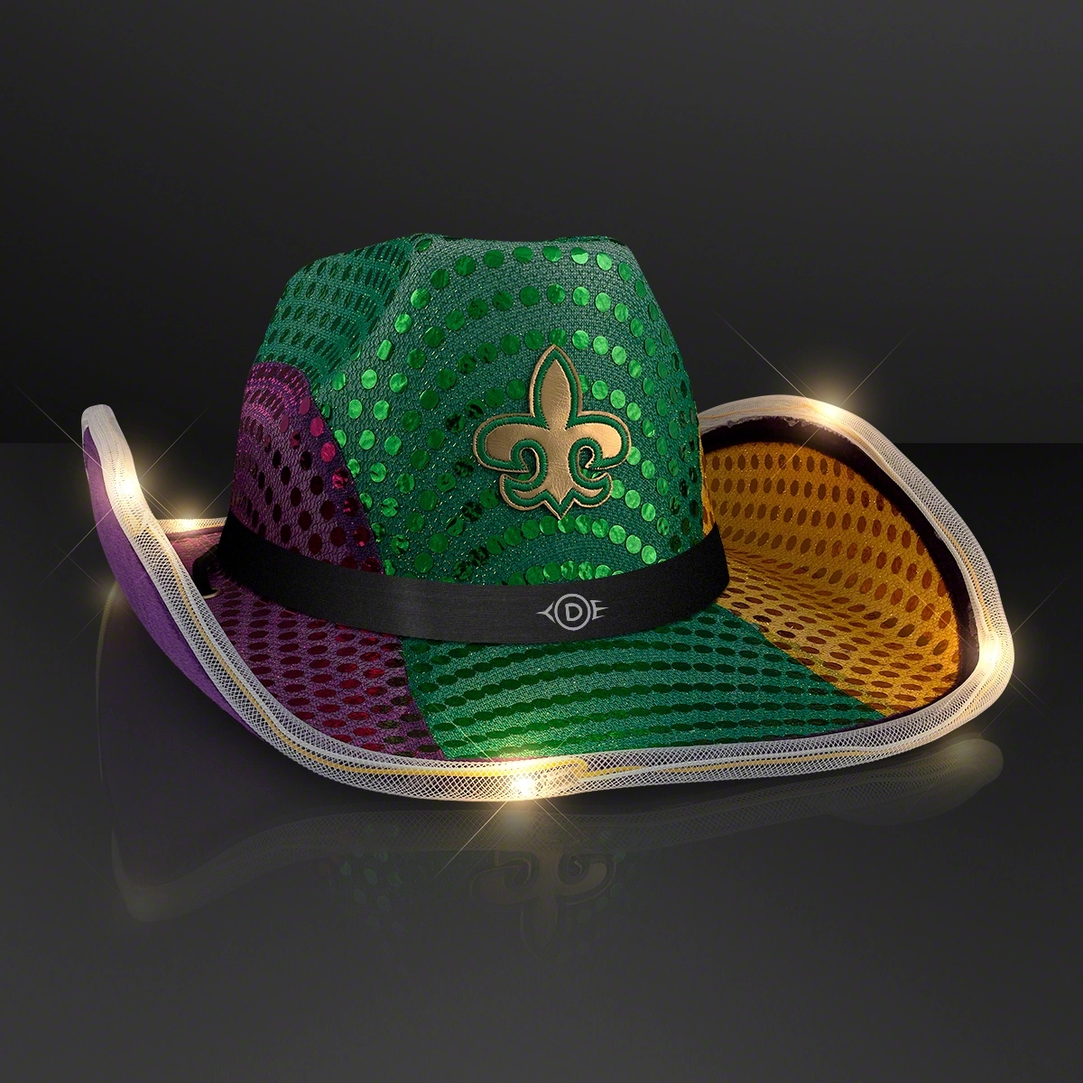 Mardi Gras LED Sequin Cowboy Hat with Black Band 1
