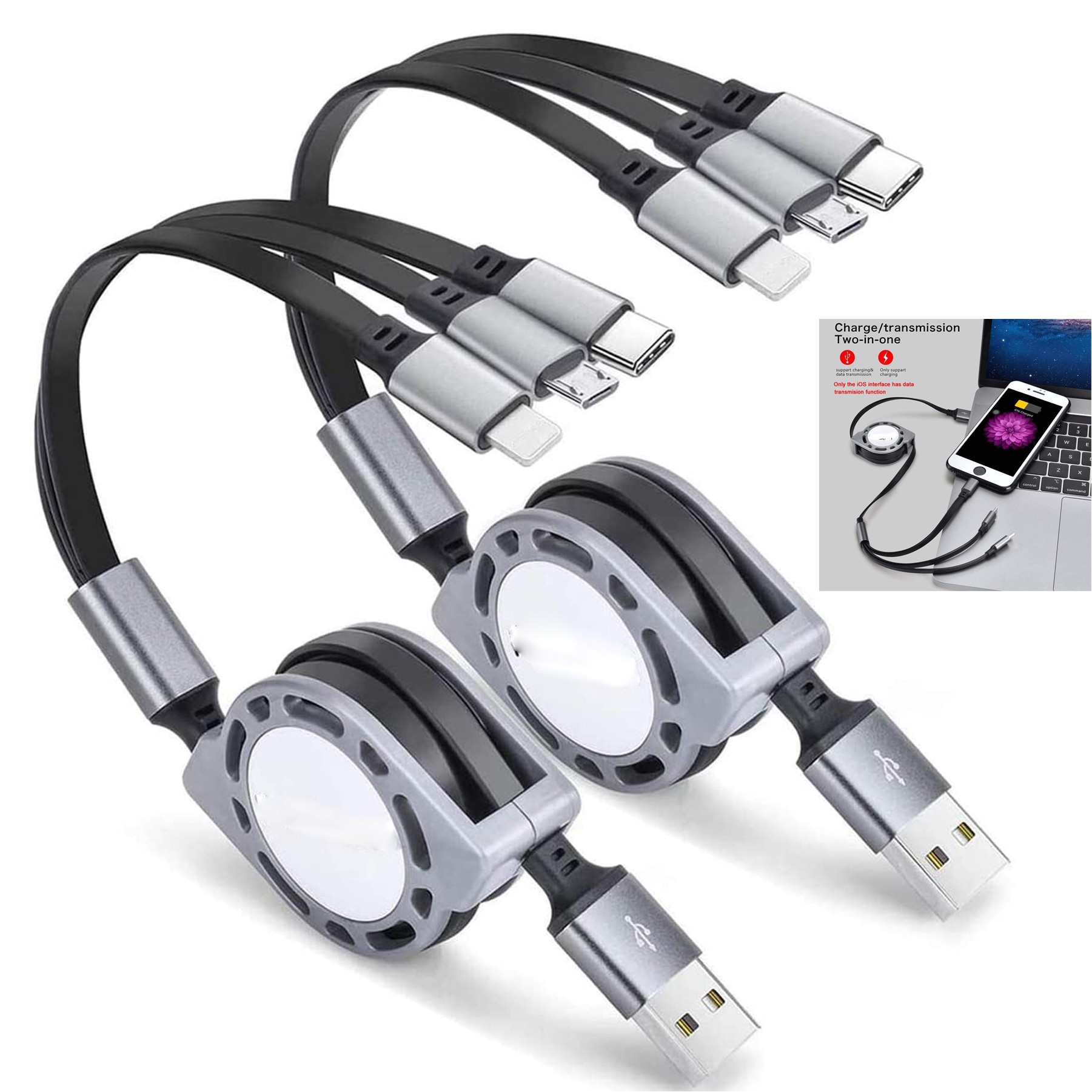 3 in 1 Retractable Charging Cord Multi USB Cable Fast Charger Cord 3
