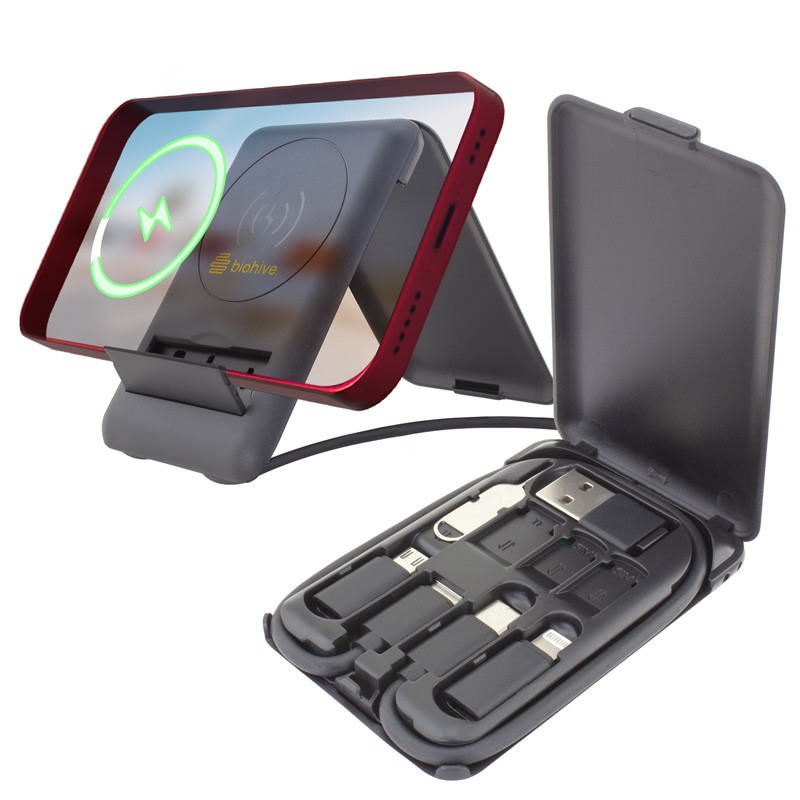 Chi-Charge Cable Card - collapsible wireless charging stand and charging cable carrier 7