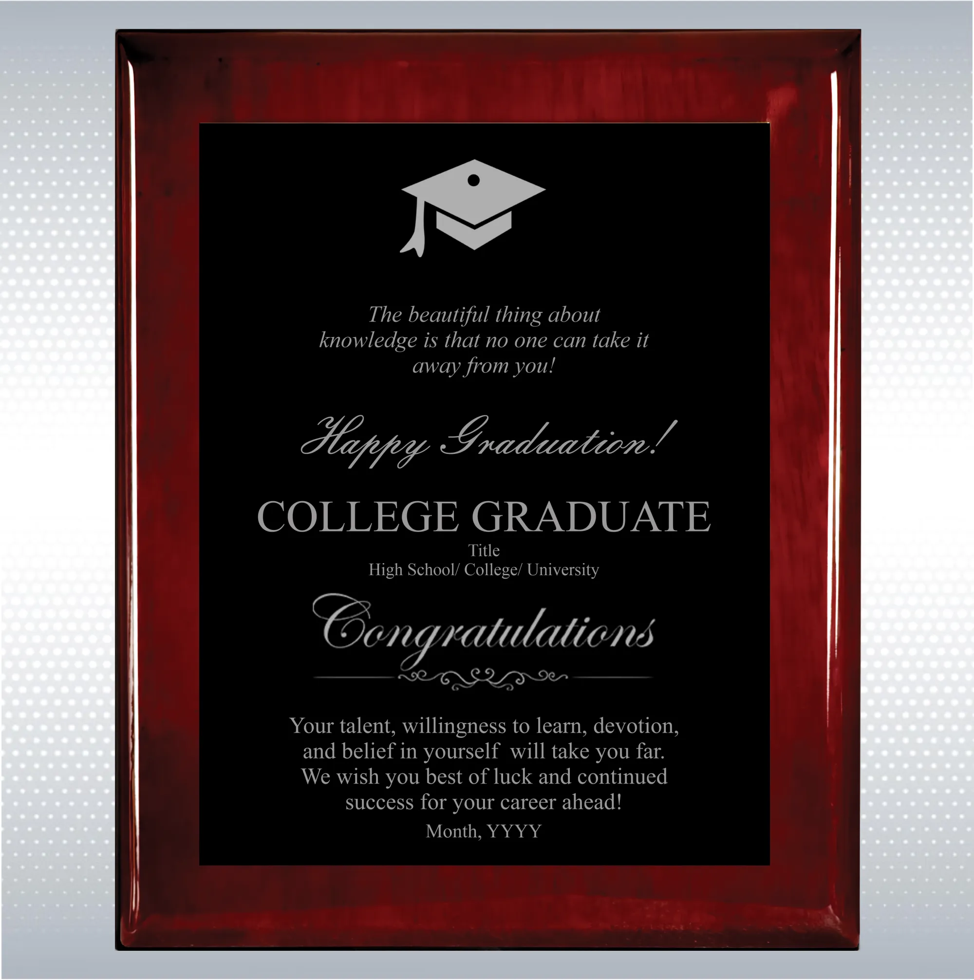 Rosewood Piano Graduation Gift Plaque 4
