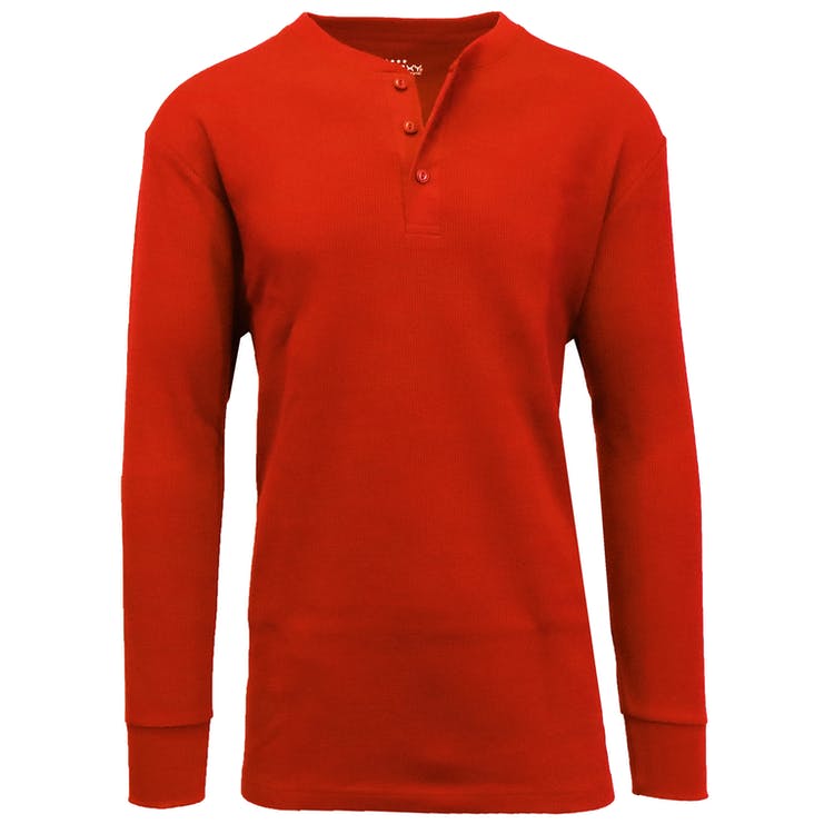Men's Henley Thermal Shirts - Red S-XL 3 Button 2