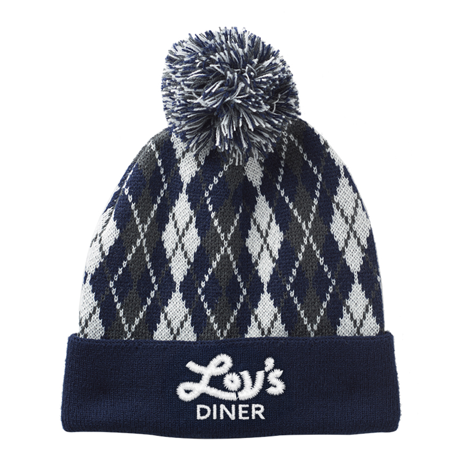 Argyle Pattern Pom Beanie (Embroidered) 3