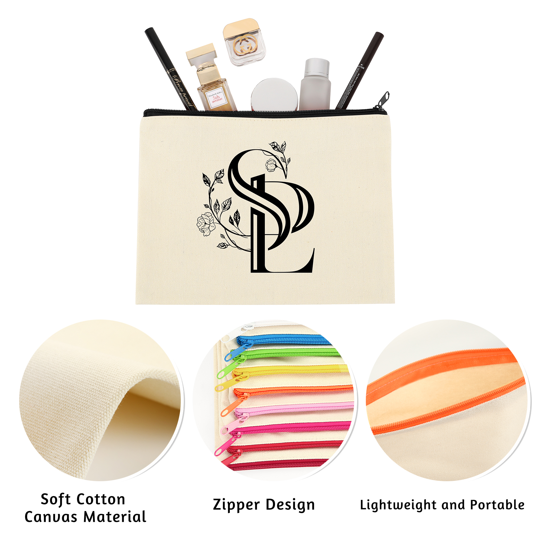 Large Travel Cotton Canvas Zip Pouch 29