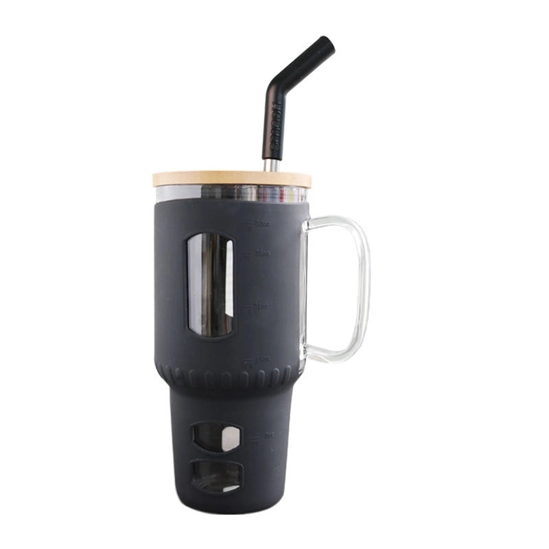 32 Oz. Glass Water Tumbler with Bamboo Lid & Straw 10