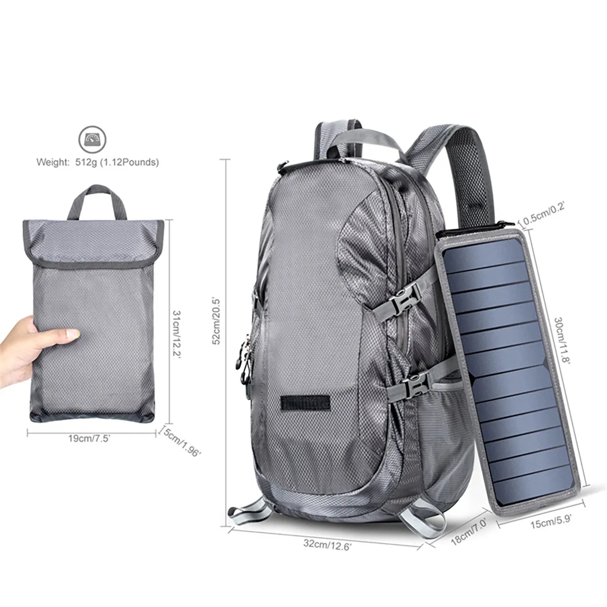 Portable Foldable Hiking Daypack Backpack with Solar Panel 7