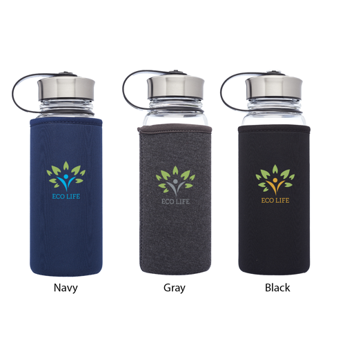 Kangaroo Glass Water Bottle - Neoprene Pouch Covering, 25 7