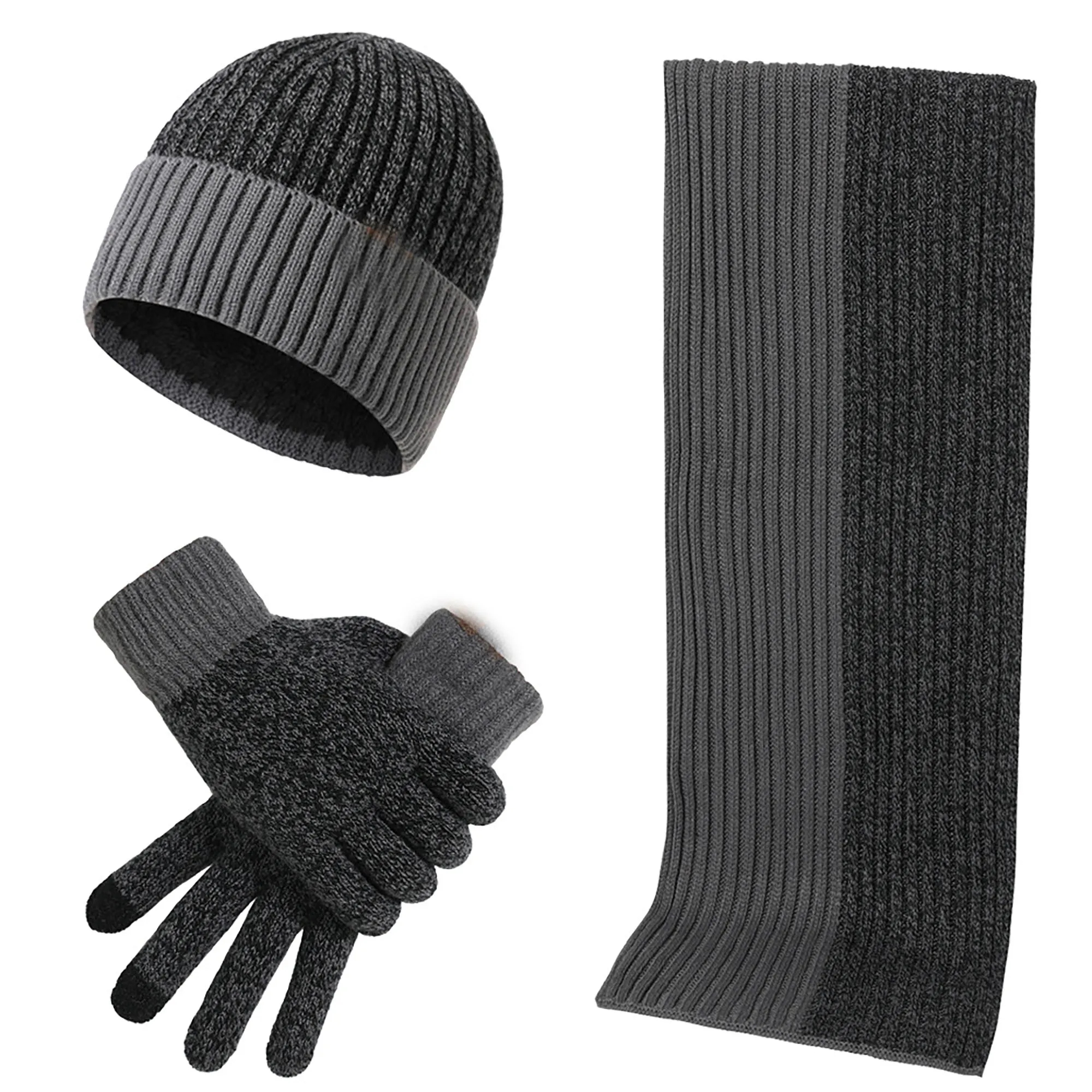 3 in 1 Set Jacquard Touch Screen Gloves Knitted Beanie Hat 3
