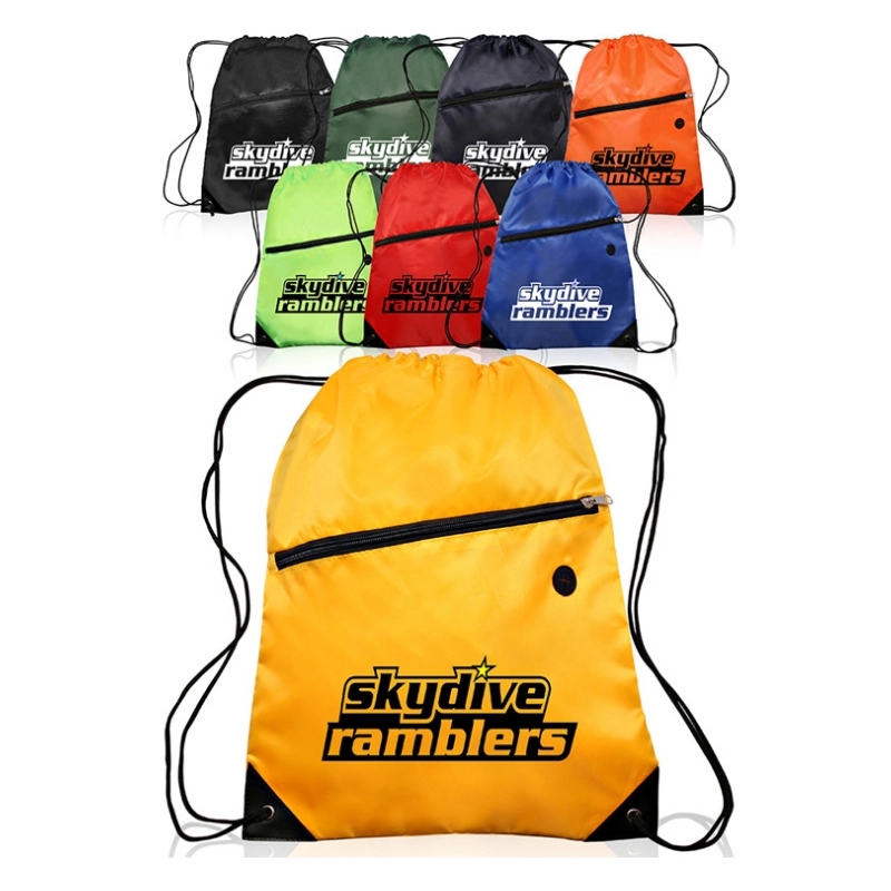 Sport Drawstring Backpack Bag With Front Zipped Pocket 6