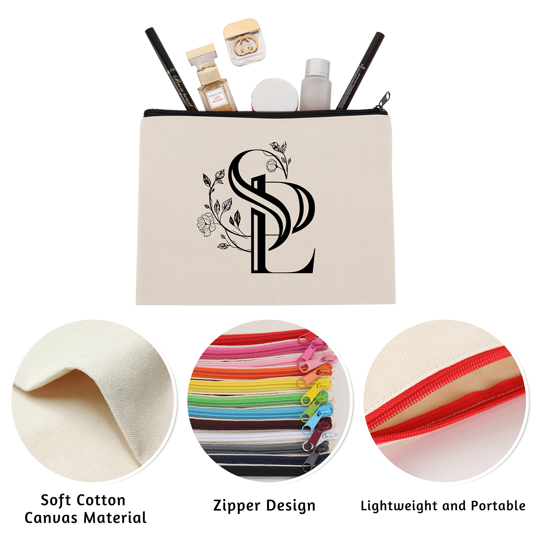 Large Travel Cotton Canvas Zip Pouch 19