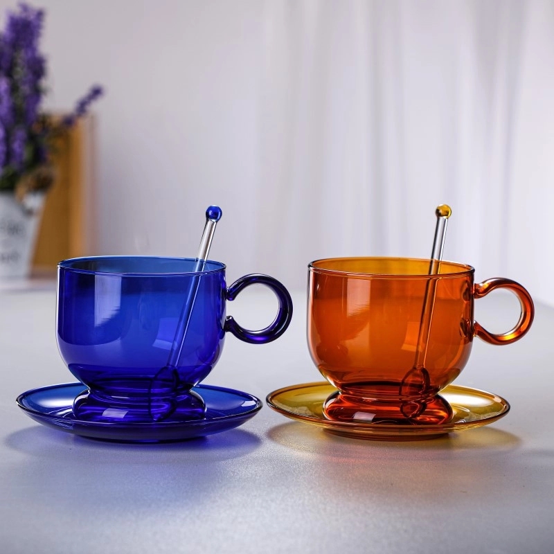 Custom 12 OZ. Glass Tea Cup Coffee Mug with Saucer Set 2