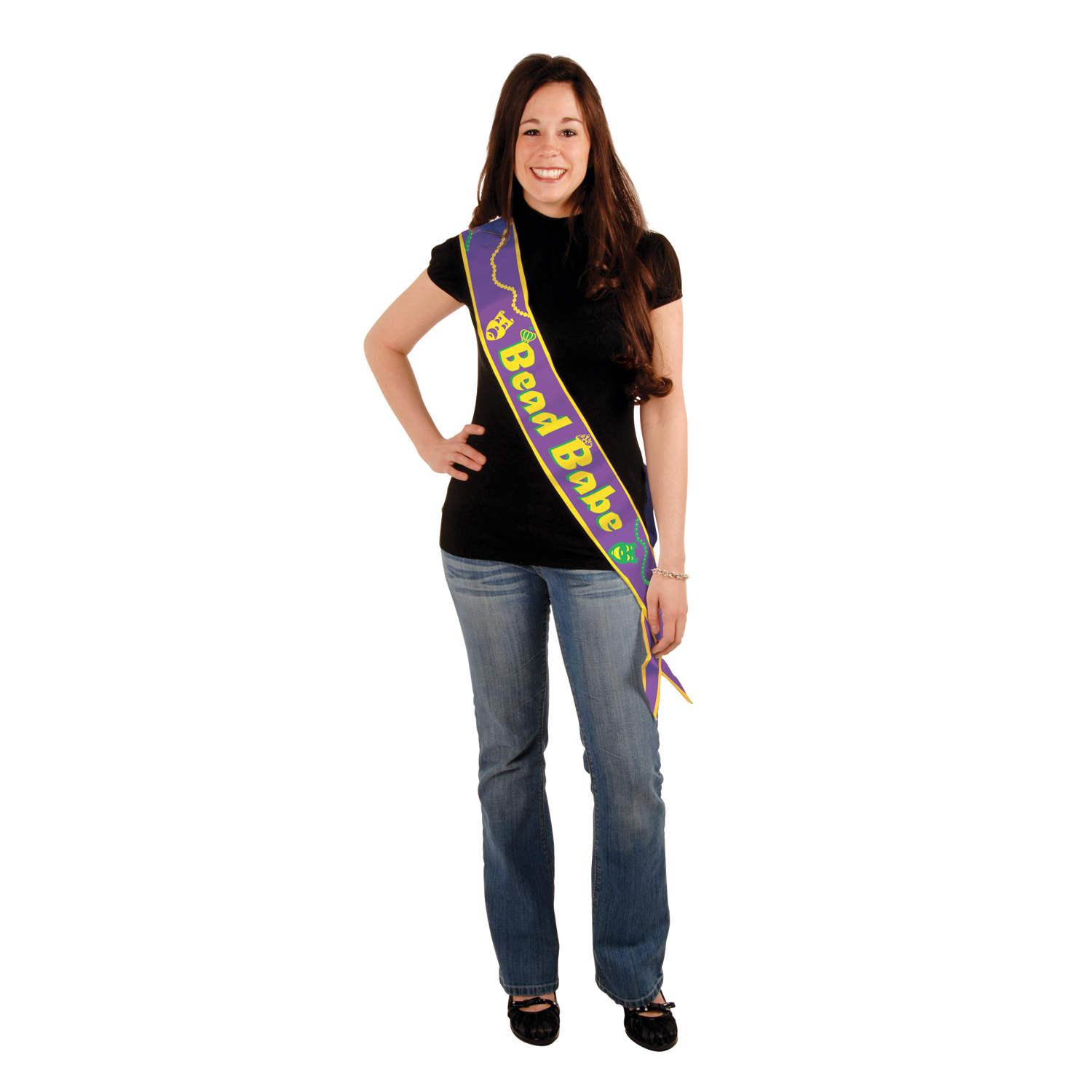 Mardi Gras Bead Babe Satin Sash