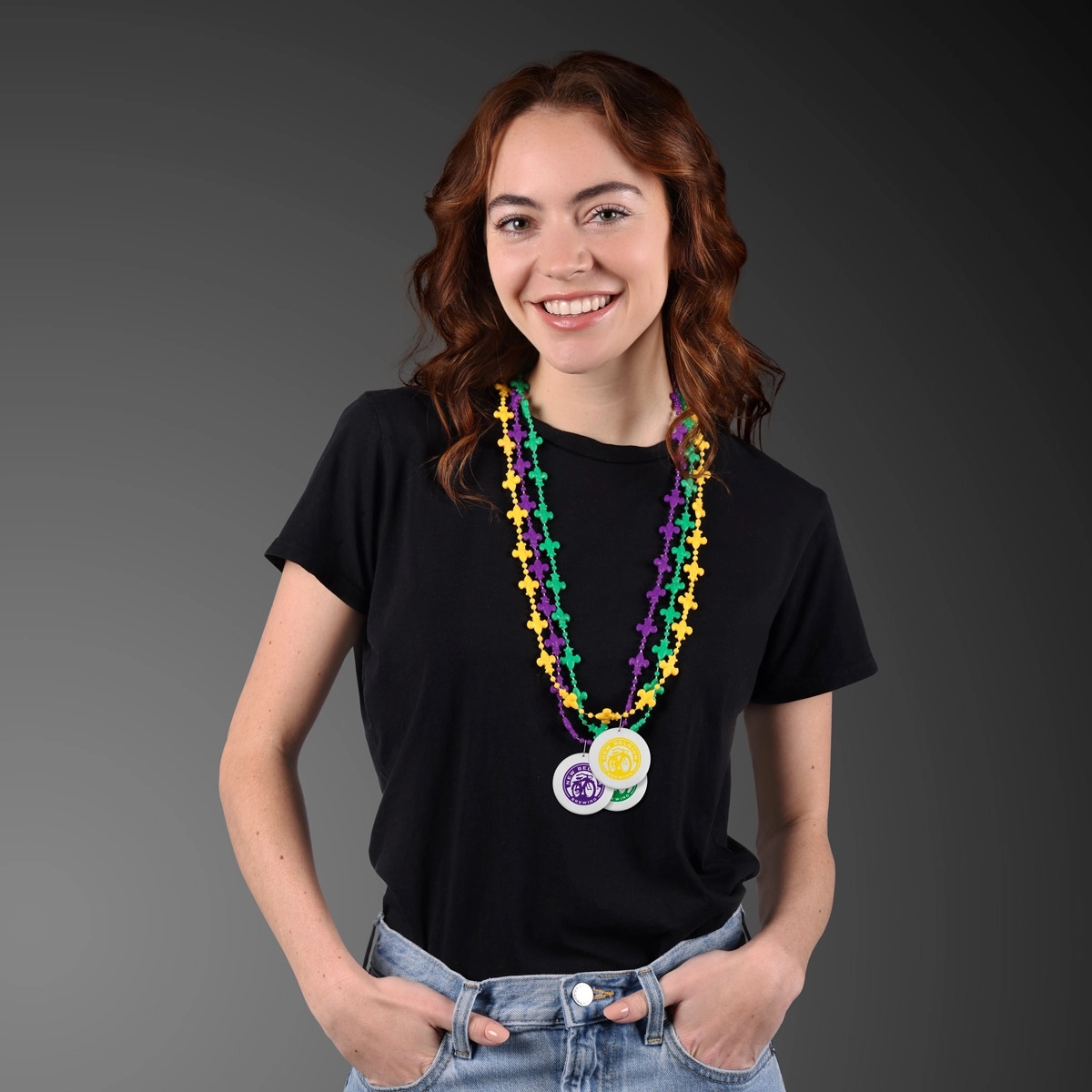 Fleur de Lis Beads for Mardi Gras with White Medallion 3