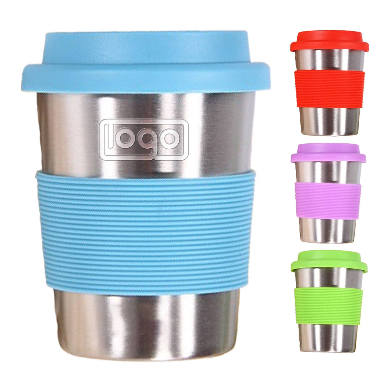 Stainless Steel Silicone Travel Mug w/ Lid & Cover 4