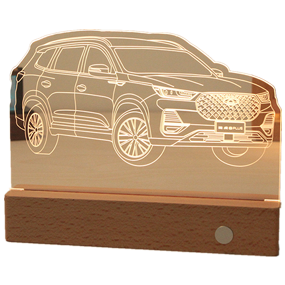 Acrylic Night Light Rectangle Beech Wood Base 5