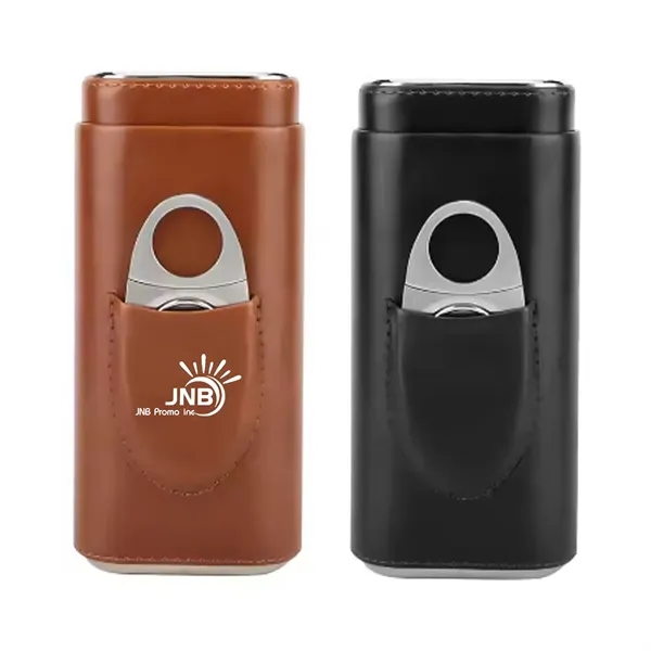 3- Finger Brown Leather Cigar Case with Cutter
