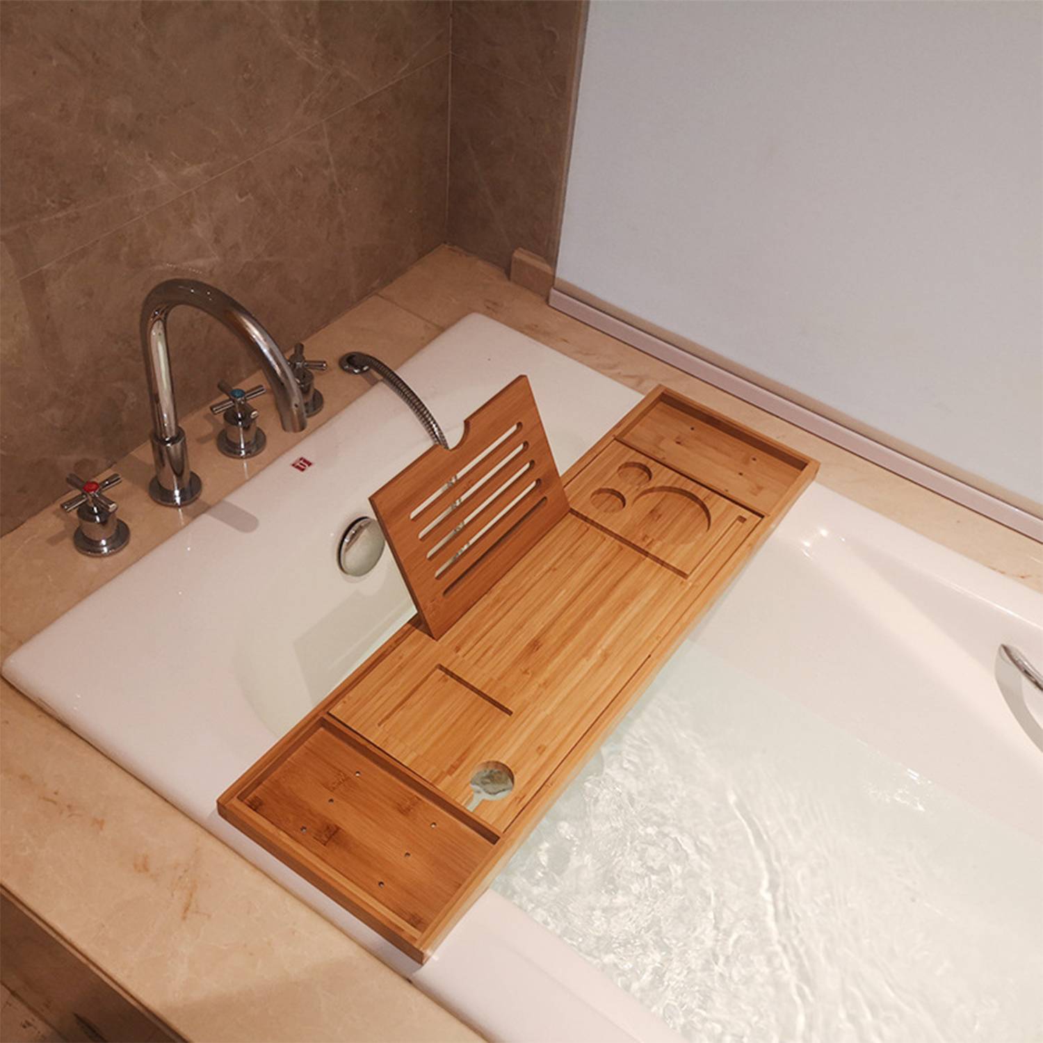 Bamboo Wood Expandable Non-Slip Bathtub Tray 7