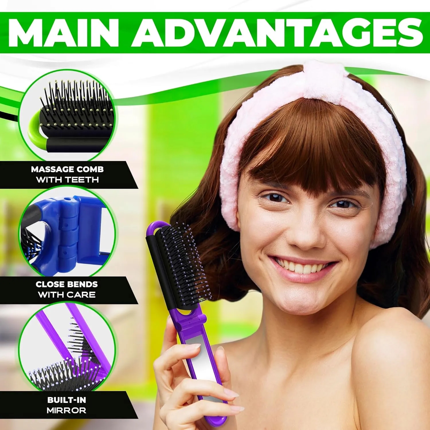 Pocket Size Folding Hair Brush With Mirror 4
