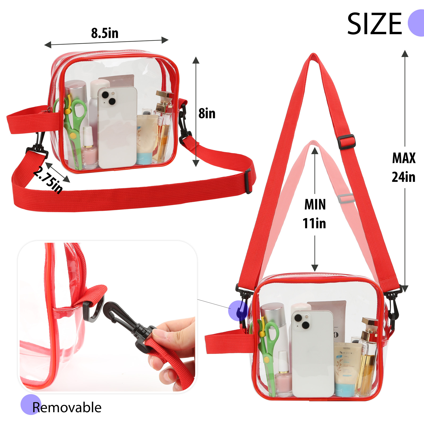 Clear PVC Crossbody Sports Pack 10