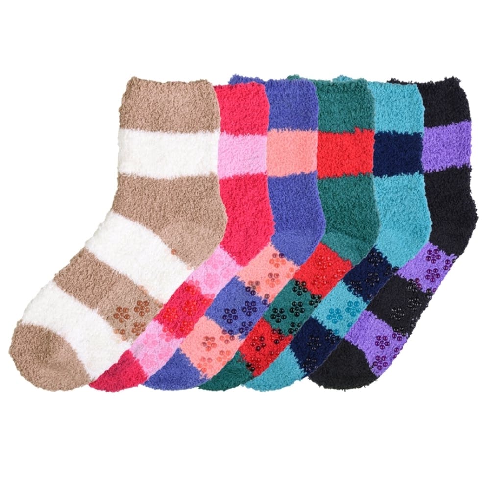Women's Fuzzy Socks - Non-Slip Striped Size 9-11 2
