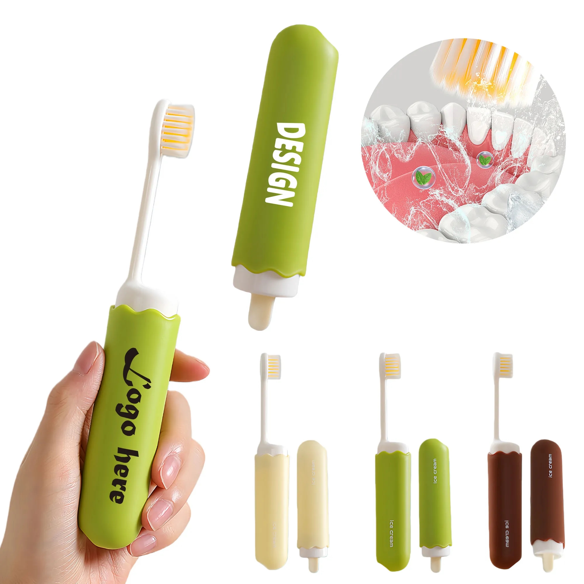 Compact Soft Bristle Ice Cream Folding Toothbrush
