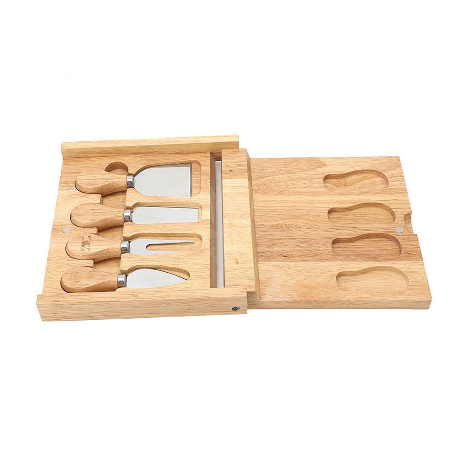 Rubberwood Cutting Board Cheese Knife Set 4-Piece 1