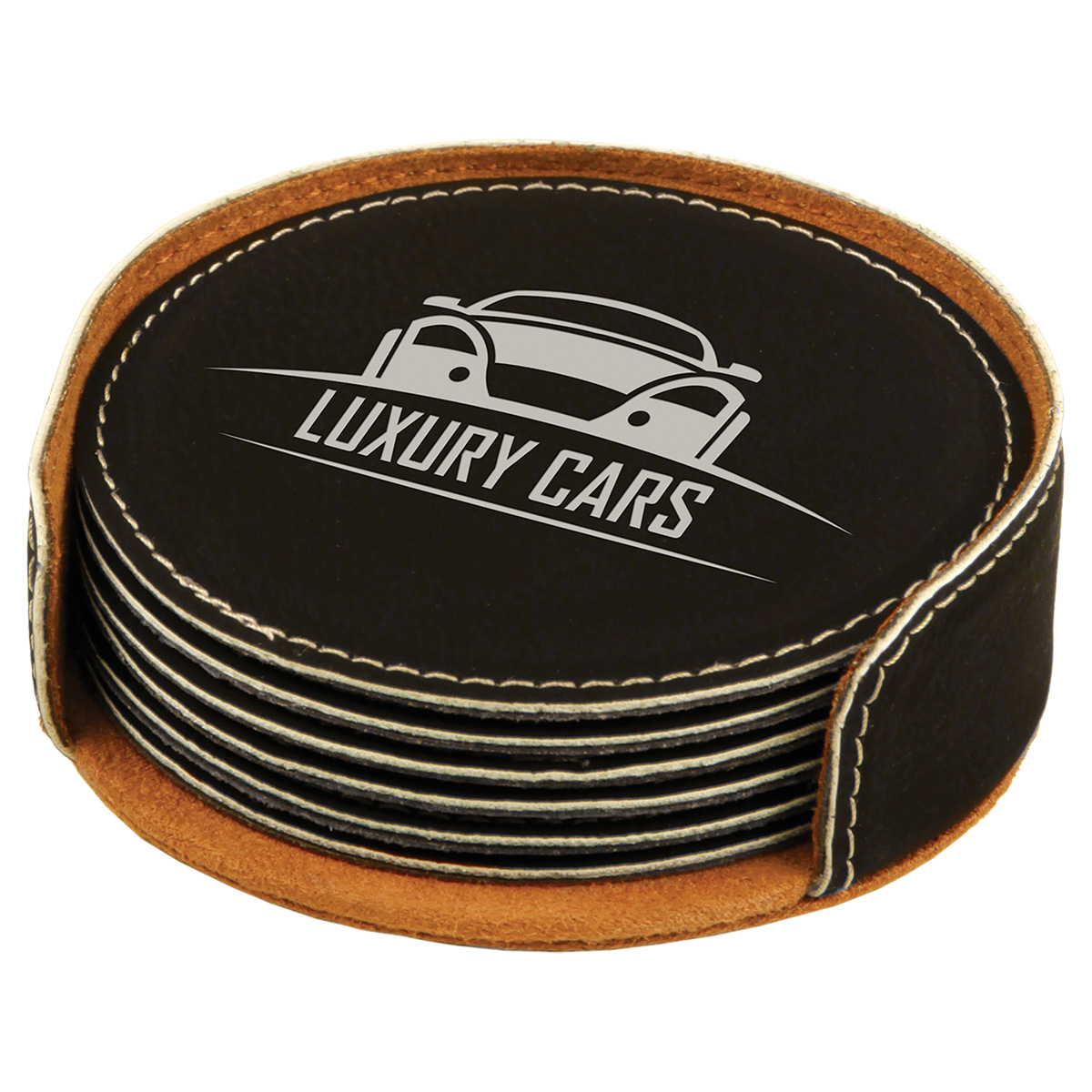 Black/Silver Leatherette Round 6-Coaster Set
