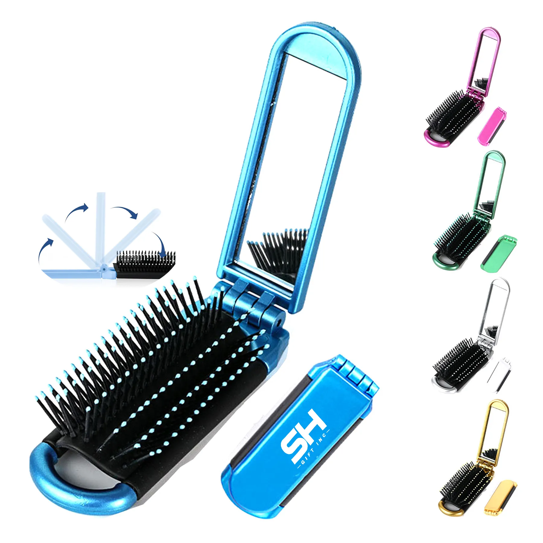 Pocket Size Folding Hair Brush With Mirror 1