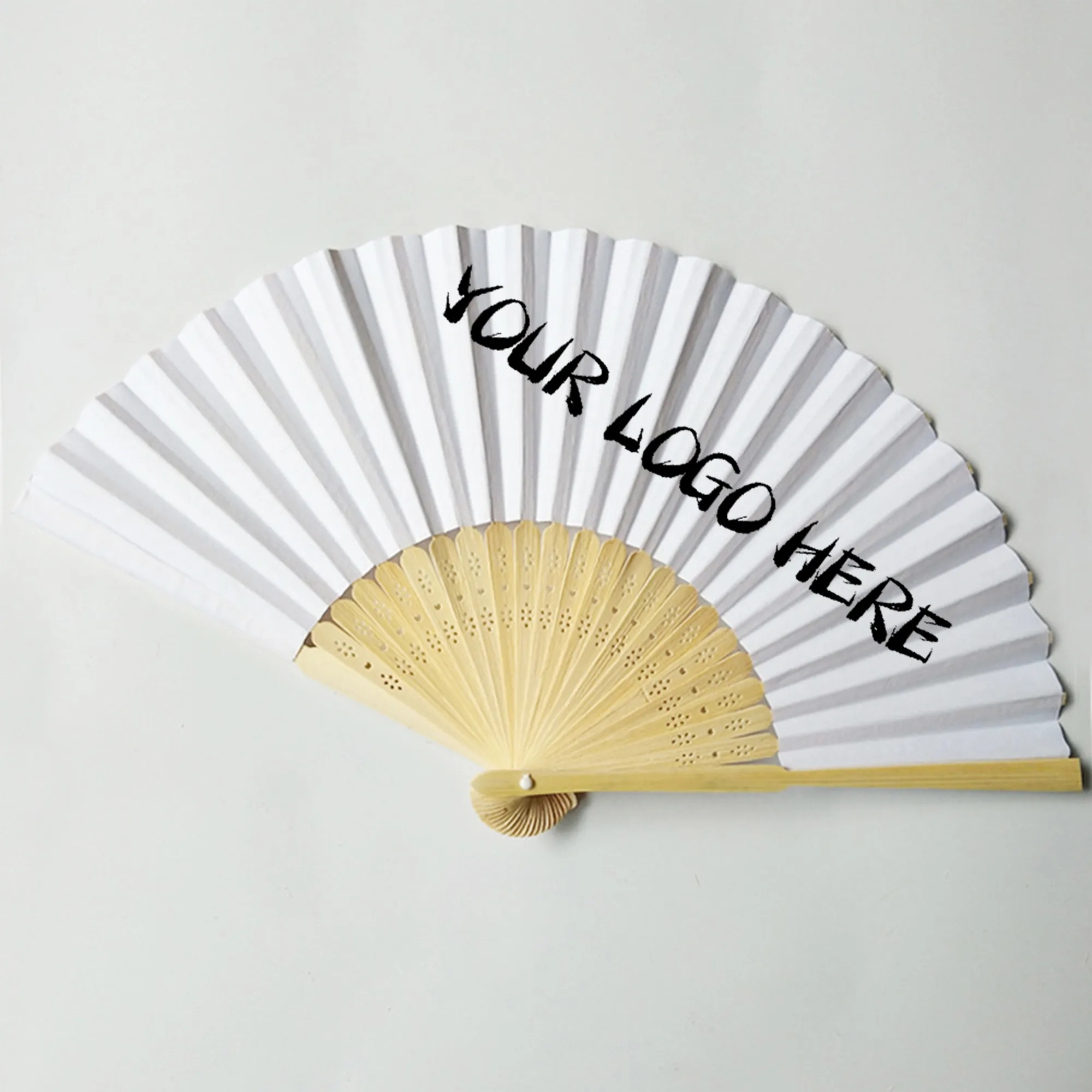 Custom Folding Handheld Paper Fan with Bamboo Handle 2