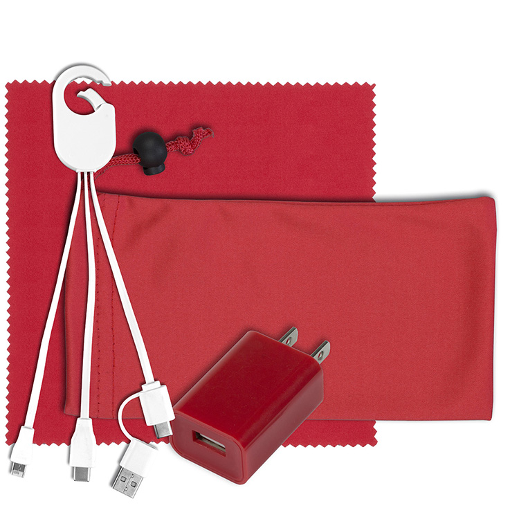 "Pacifica " Mobile Tech Wall Charging Kit in Microfiber Cinch Pouch 10