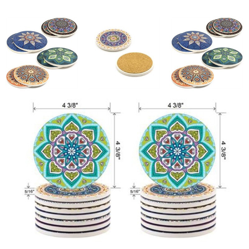 Round Absorbent Ceramic Stone Coaster with Cork Base