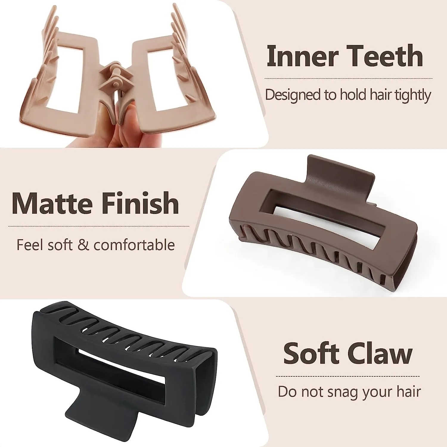 Multi Color Large Strong Hold Nonslip Matte Claws Hair Clips 3