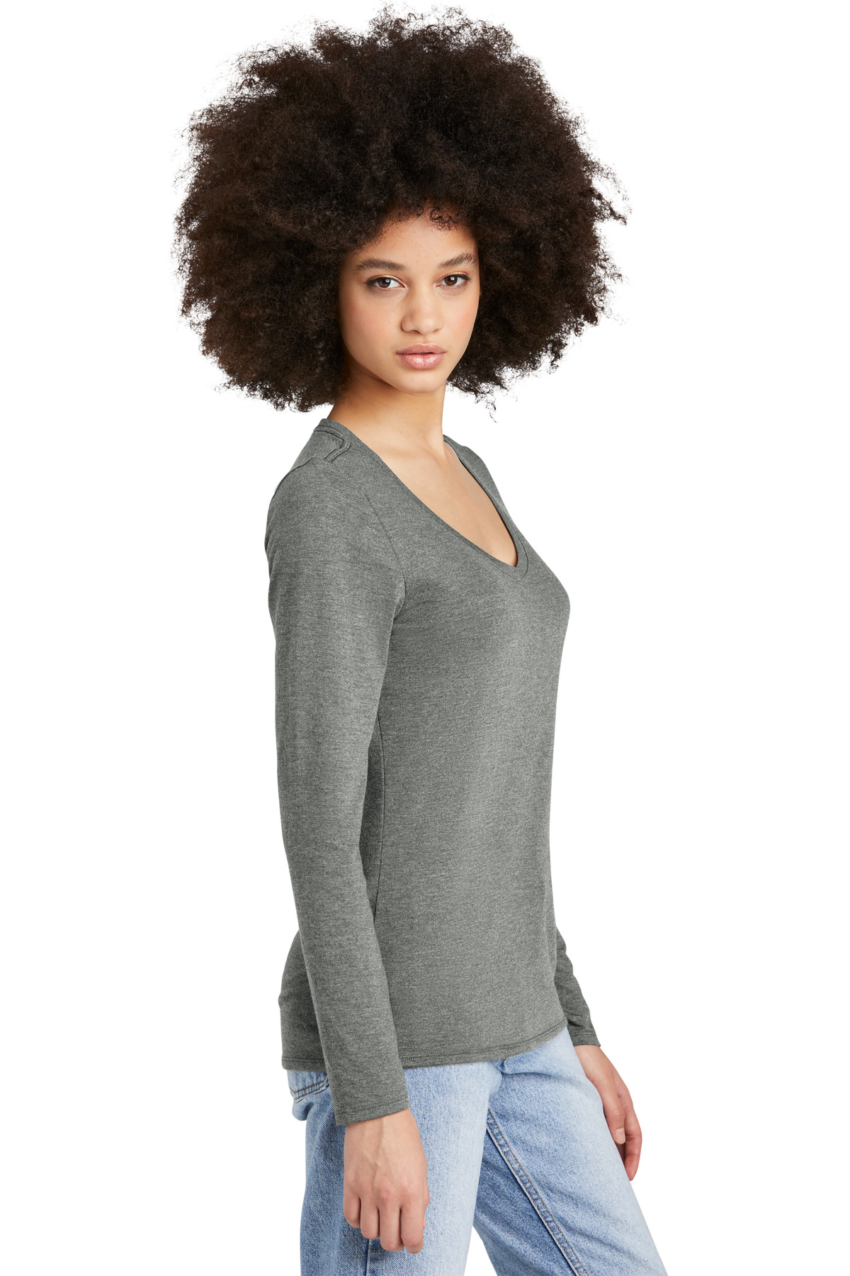 District Women's Perfect Tri Long Sleeve V-Neck Tee DT135 63