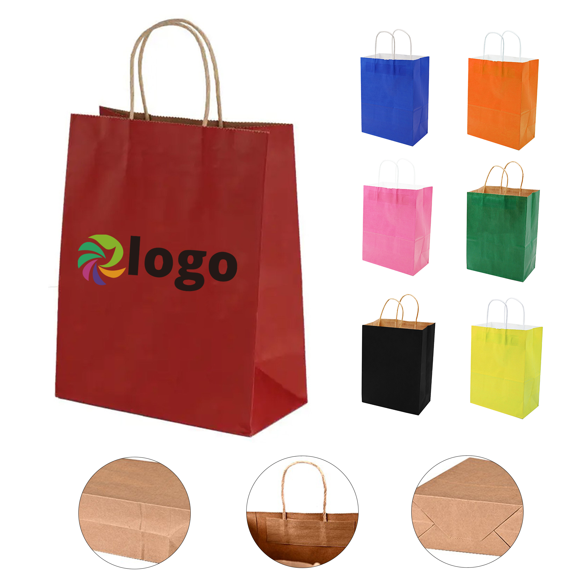 Recyclable Kraft Paper Shopping Bag(6" W x 8" H x 3" D) 11