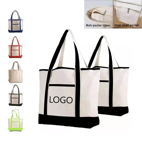 Extra large Zip-top Canvas Boat Tote With Pocket 1