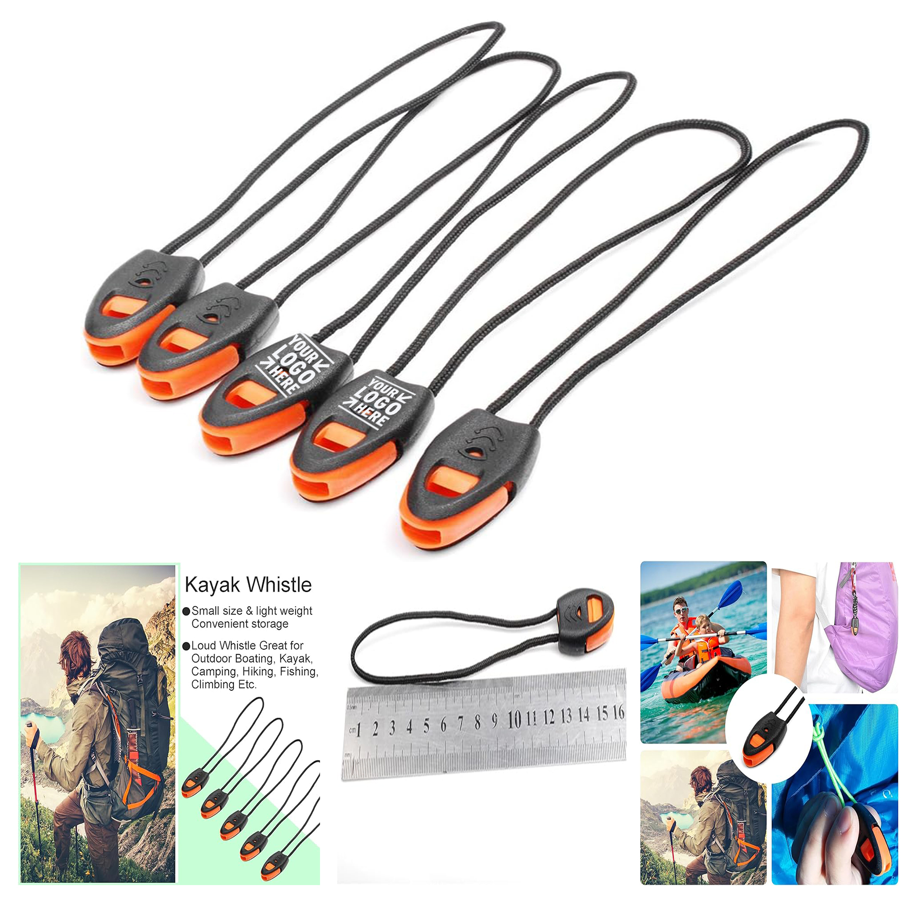 Kayak Canoe Fishing Lanyard Zipper Pull Cord Ends Lock Pull Loud Emergency Survival Whistle 2