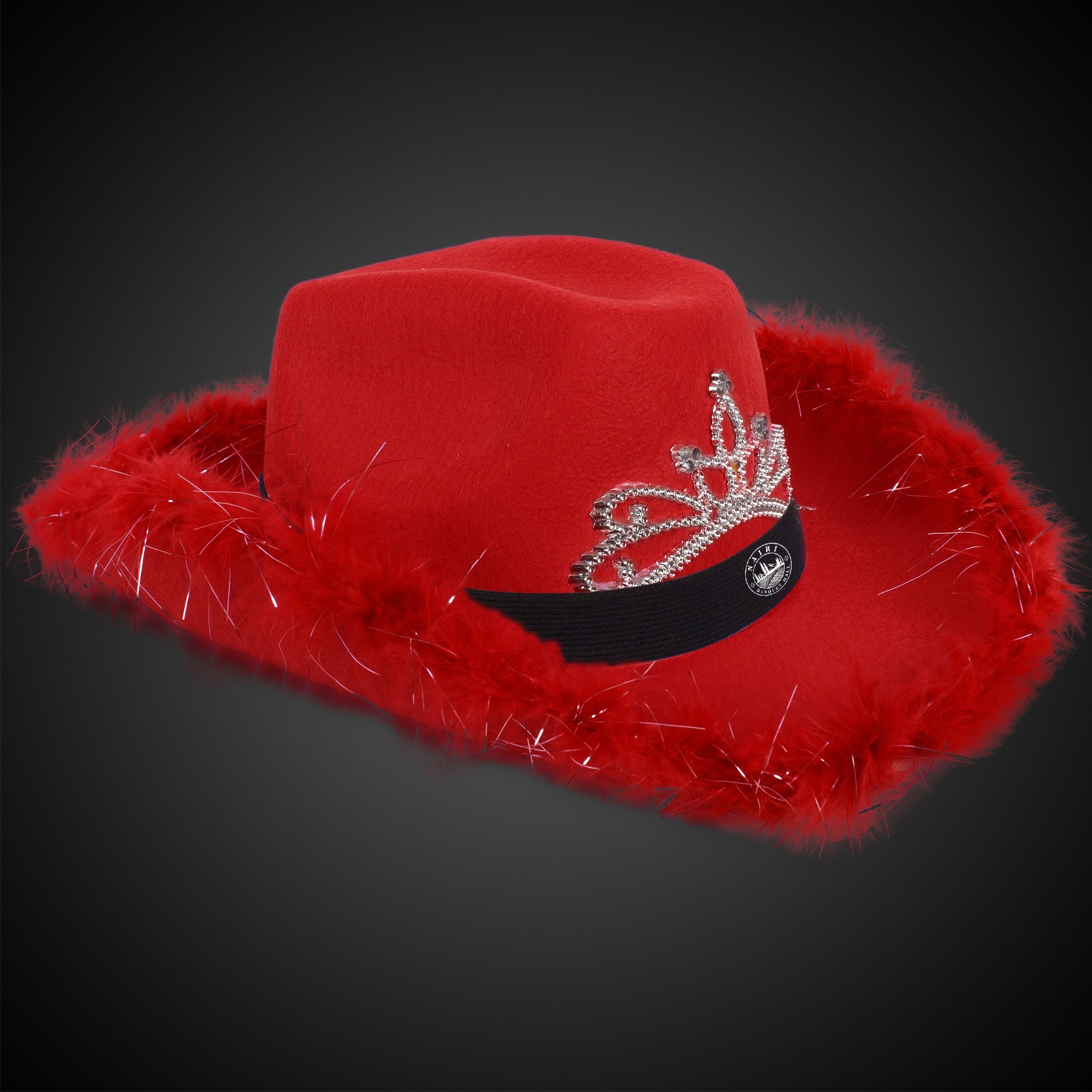 Red Light Up Cowboy Hat w/ Tiara and Feather(Black Imprinted Band) 4