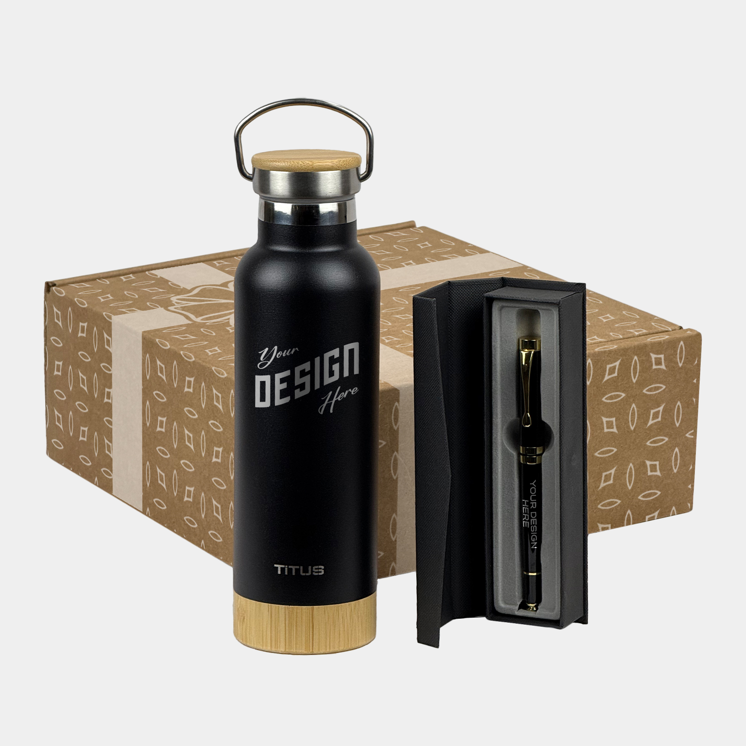 17 oz TiTUS® Executive Water Bottle & Chrome Trim Pen Gift Set 1
