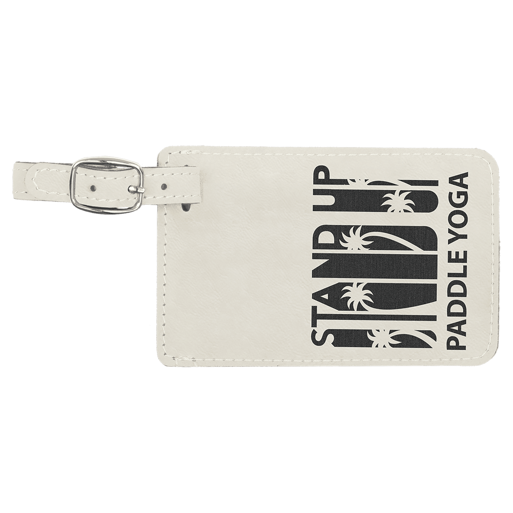 4 1/4" x 2 3/4" White/Black Leatherette Luggage Tag 1