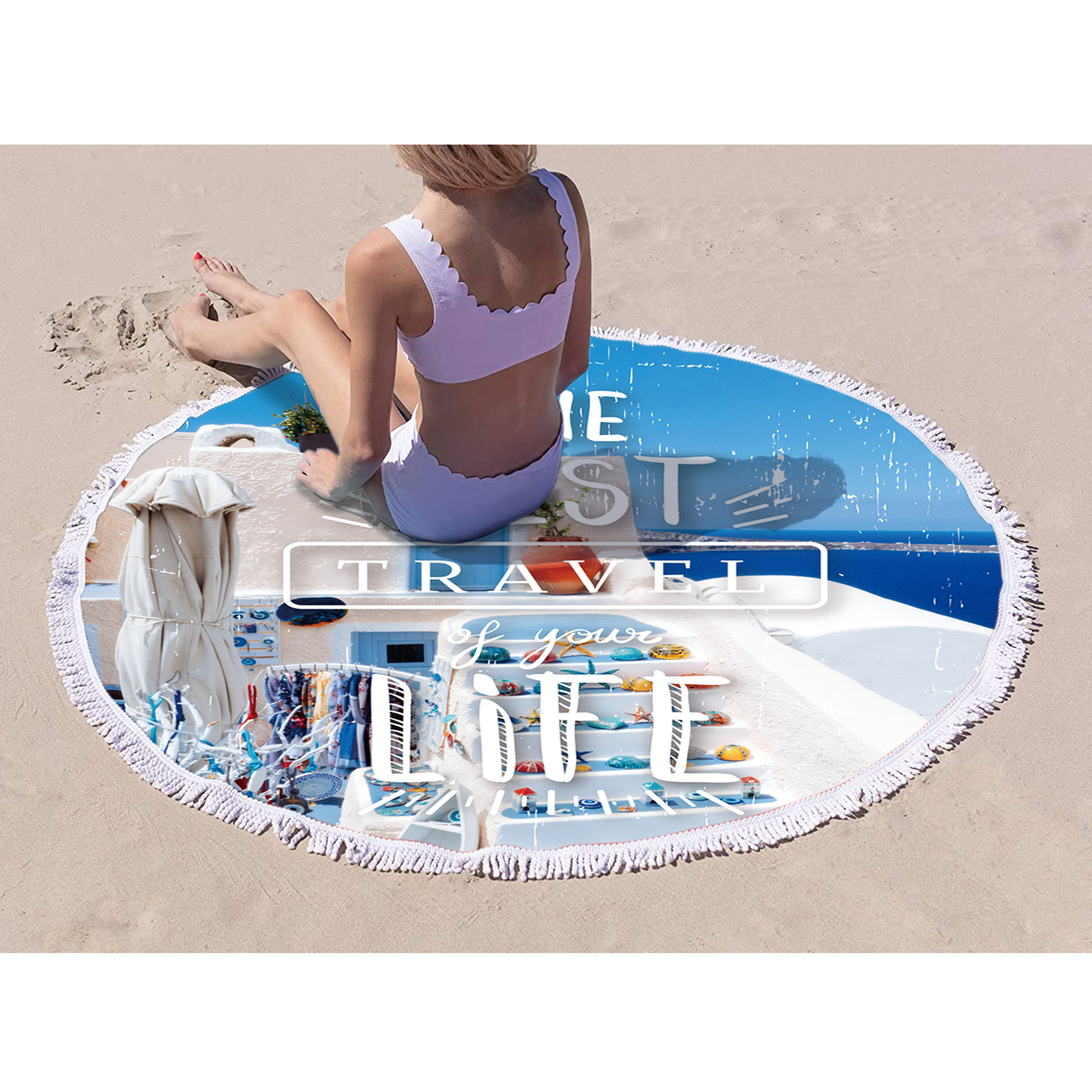 Free Shipping Full Color 250gsm Microfiber Round Towel w/Tassel - 59 dia. 5