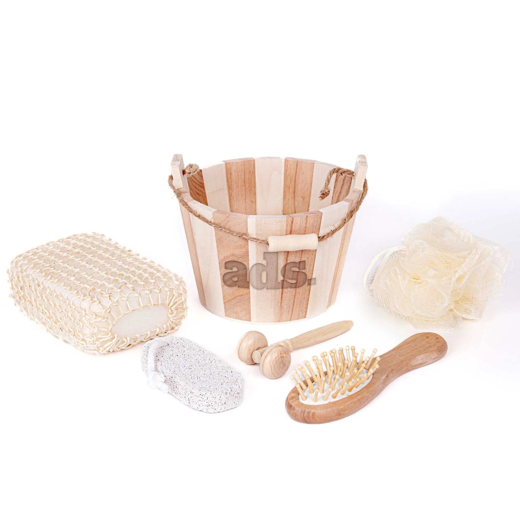 Bamboo Bucket Bath and Massage Set -  5pcs 5