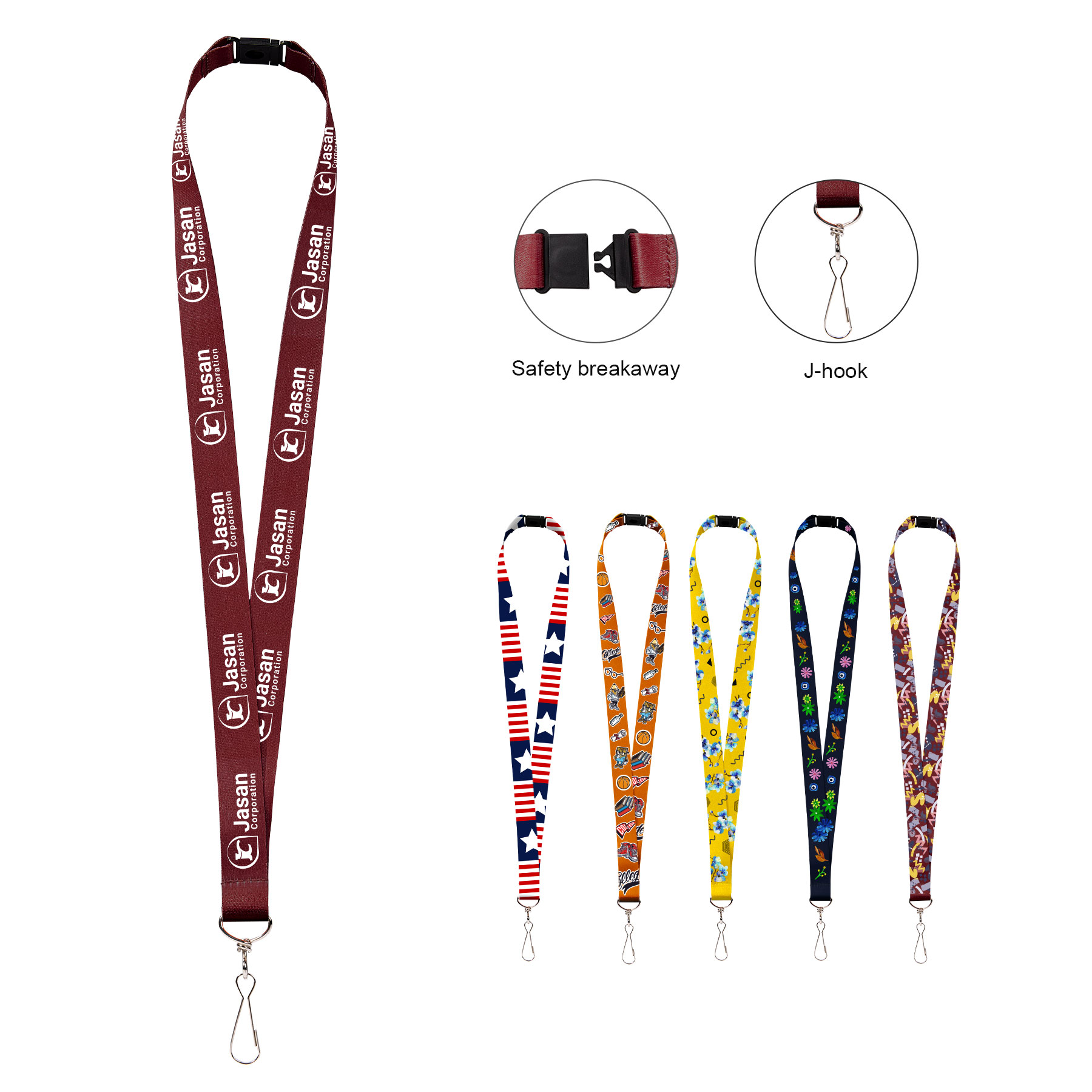 3/4" Full Color Polyester Lanyard W/ J Hook And Breakaway 2