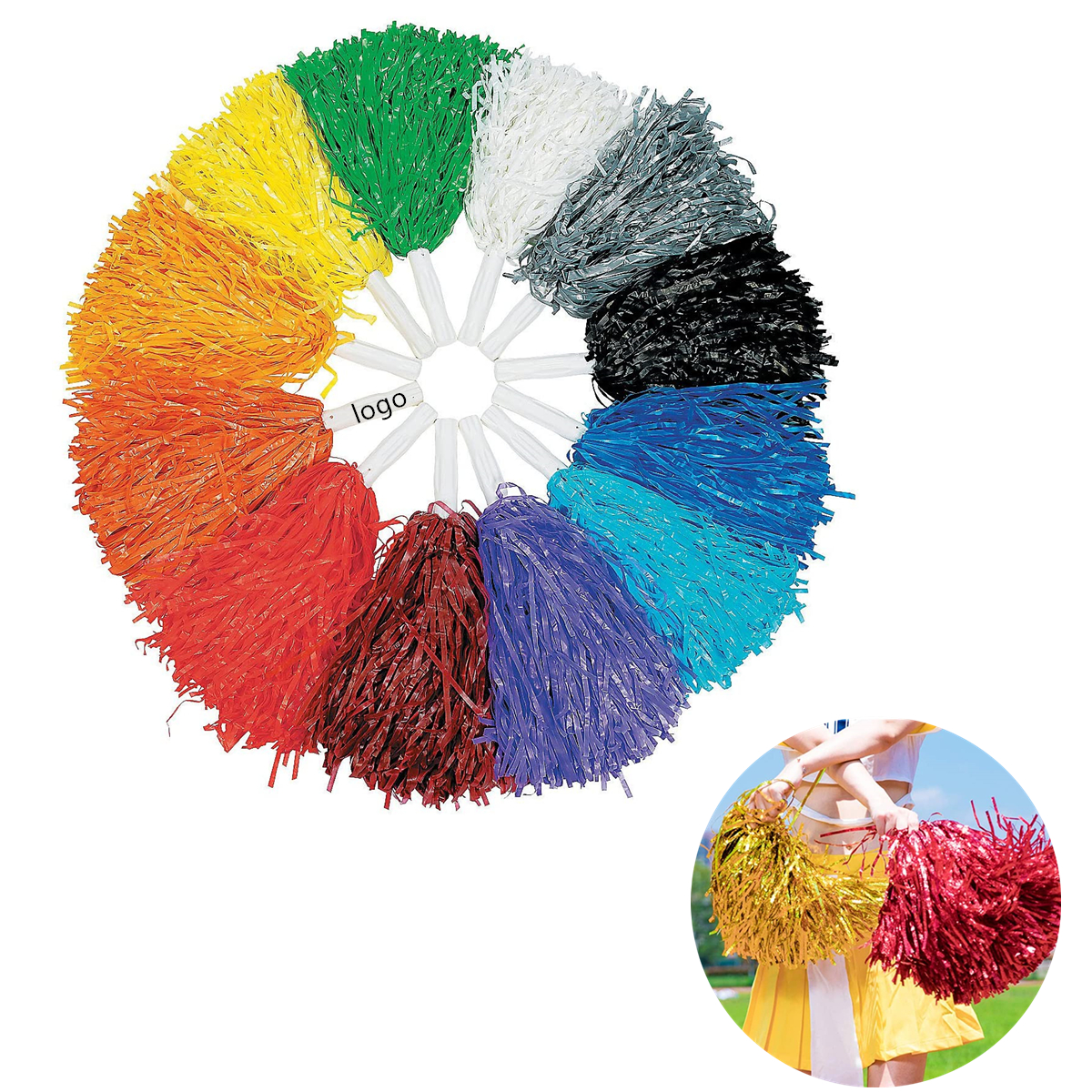 Cheerleader Pom Pom Assortment School Spirit Supplies, custom team spirit item with logo imprint 2
