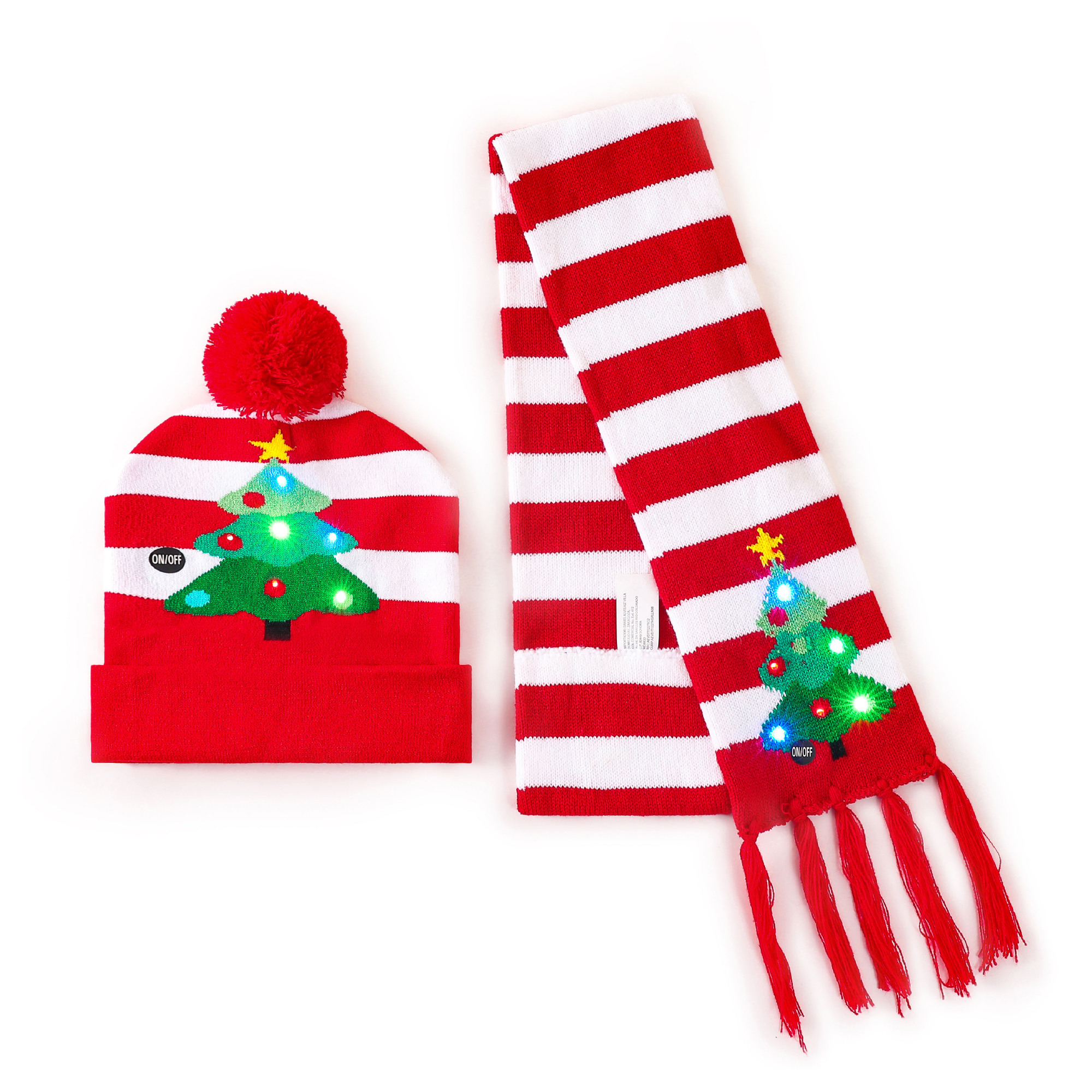 Christmas Gingerbread Scarf & Hat Set with LED Lights 2 Pieces 6