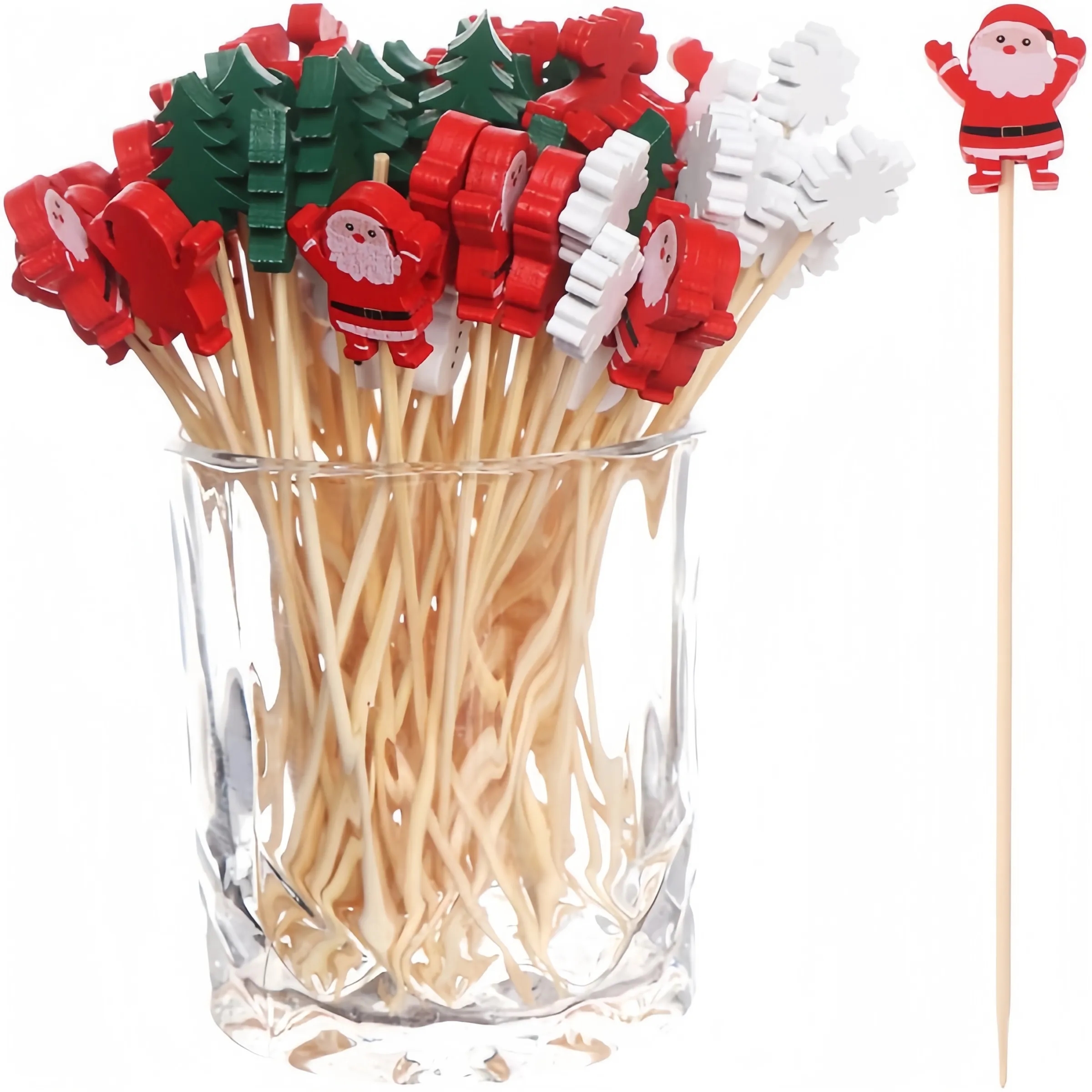 100PCS/ SET Christmas Fruit Disposable Bamboo Sticks 3