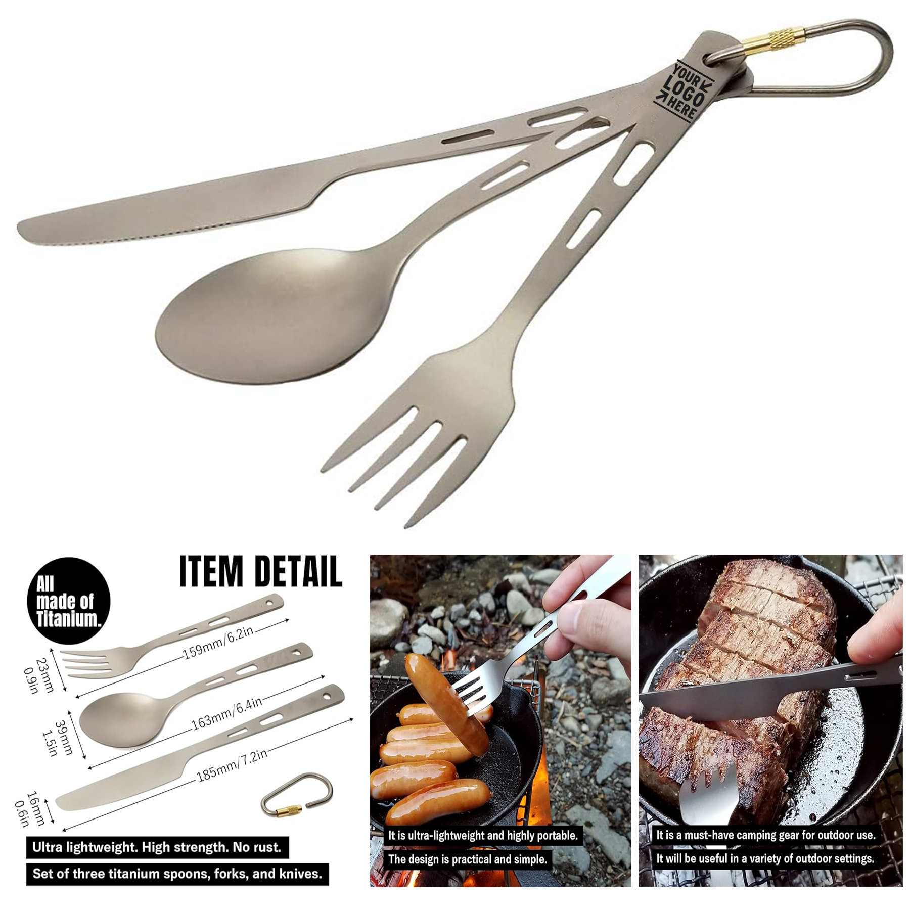 Ultra Lightweight Spoon Fork Knife Titanium Cutlery set Cookware Outdoor Camping BBQ Flatware 