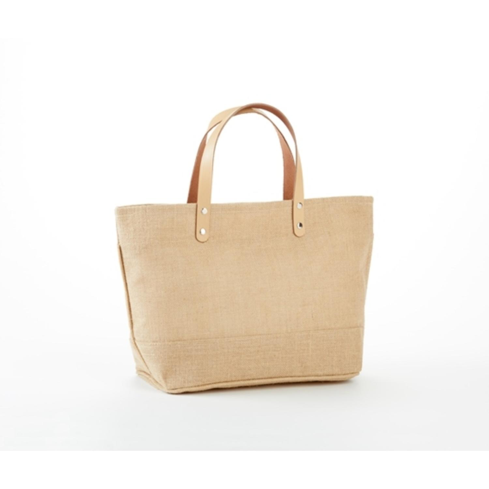 Compact Jute Tote with Leather Handles & Secure Closure