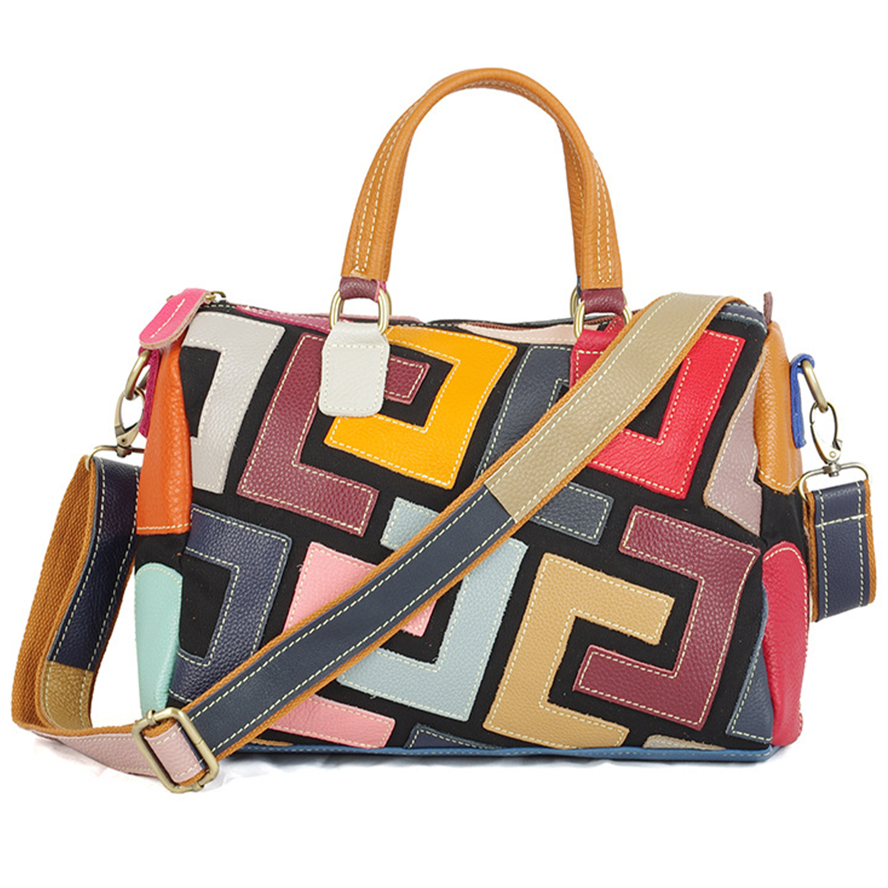 Genuine Leather Geometric colourful contrast cross-body bag 4