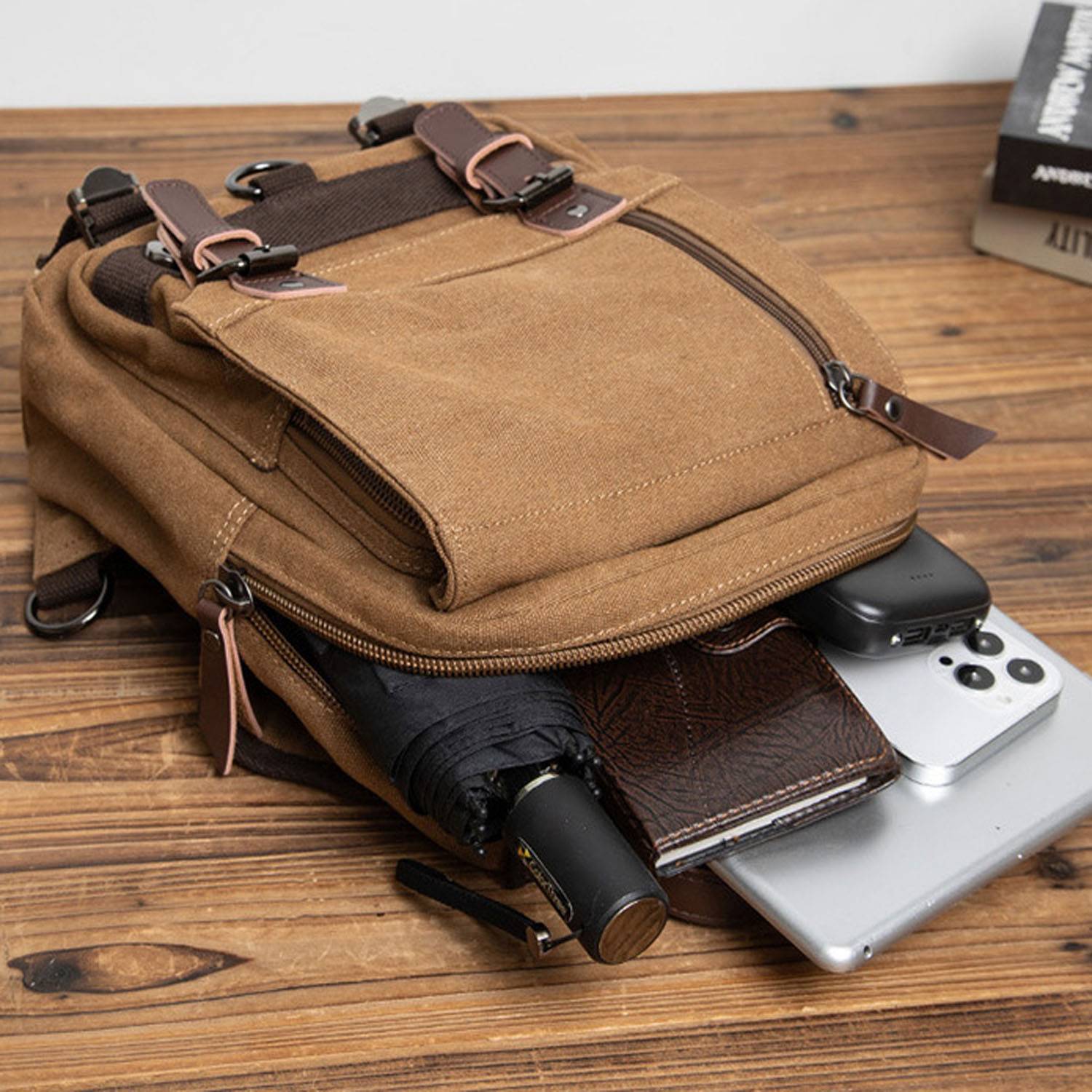 Large Capacity Canvas Crossbody Backpack for Business Travel 10
