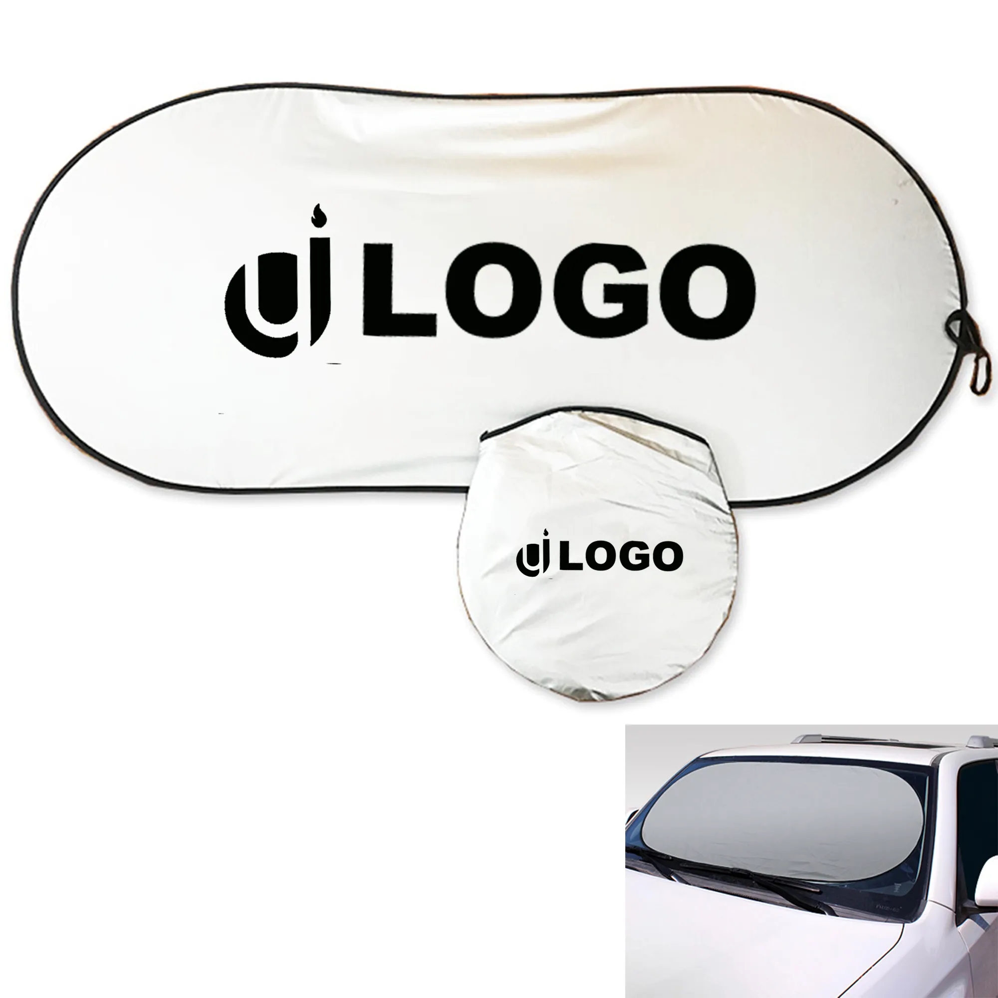 170T Polyester Car Windshield Sun Shade With Storage Pouch