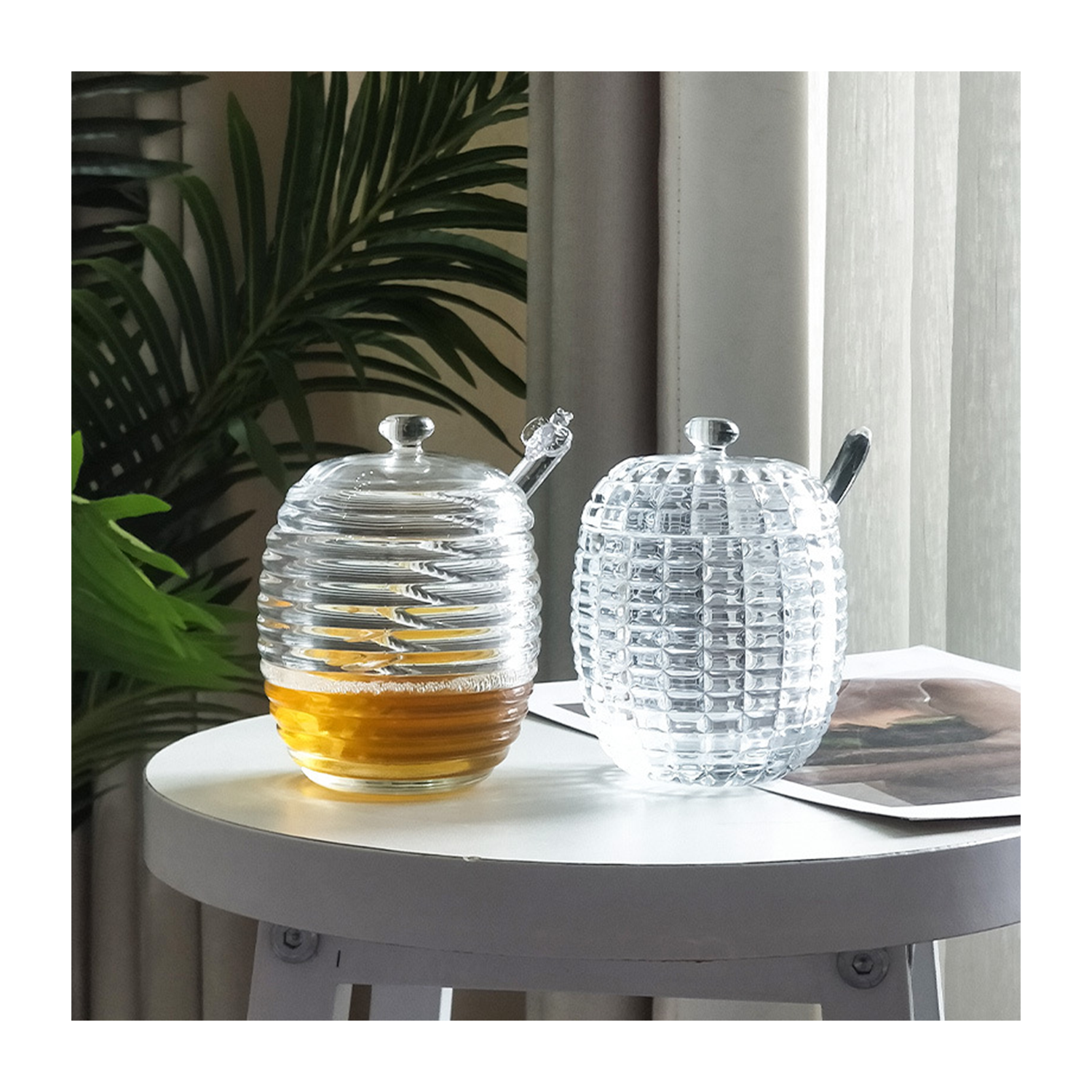 8oz Clear Glass Honey Jar w/ Dipper Stick 7